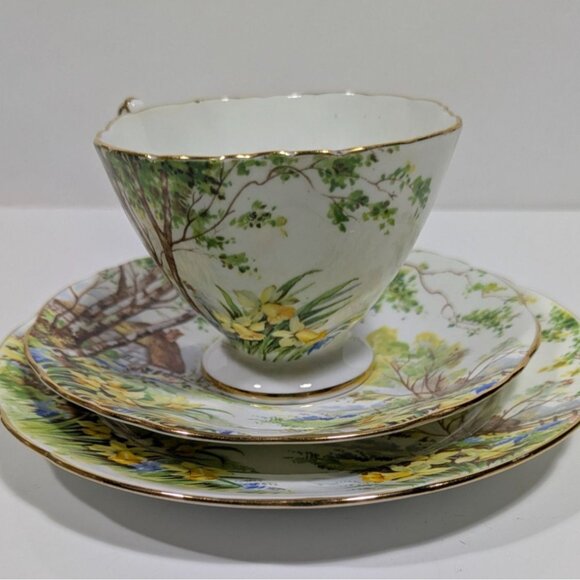 Hammersley Lorna Doone Cup Saucer Trio Set Floral Cottage Scene England Vintage - Picture 5 of 16